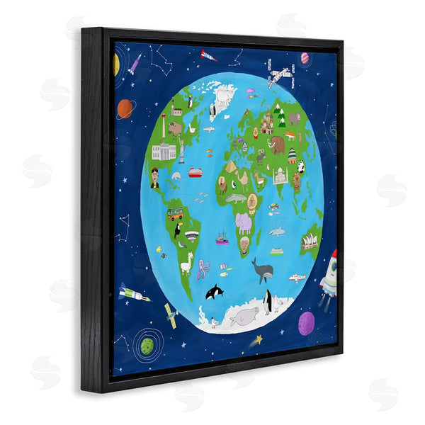 Stupell Industries Carla Daly | Children's Earth And Outer Space Map Animals Stars Wall Art