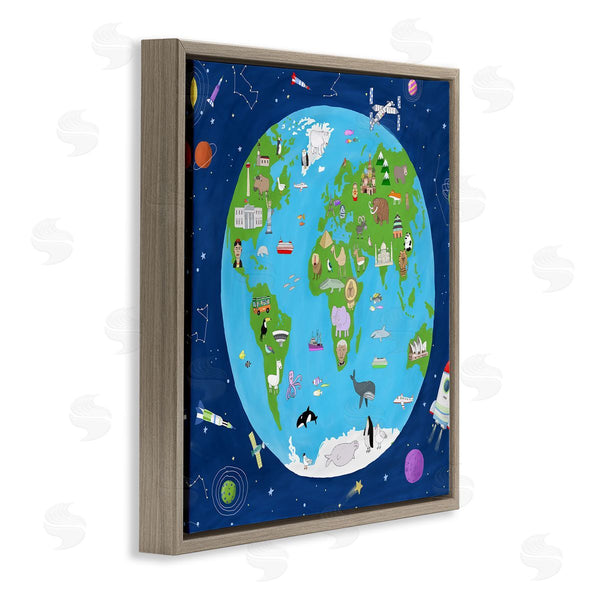 Stupell Industries Carla Daly | Children's Earth And Outer Space Map Animals Stars Wall Art