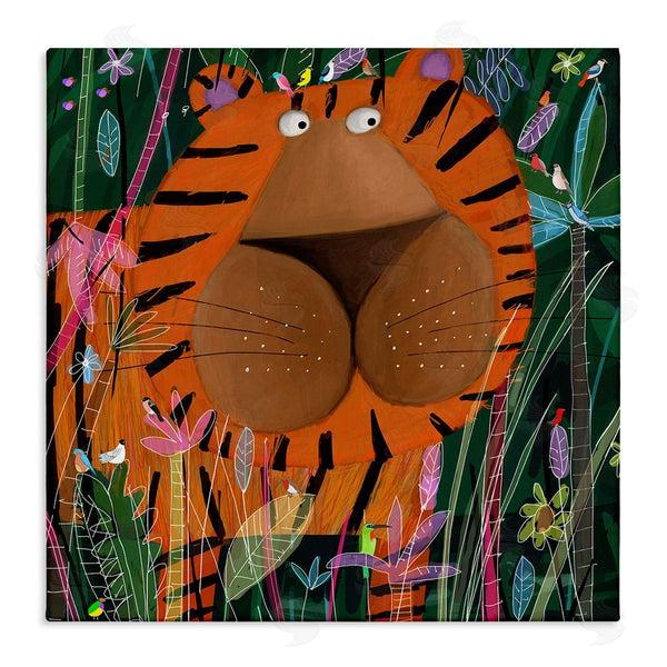 stupell industries Carla Daly | Children's Striped Tiger in Tropical Jungle Brush Wall Art