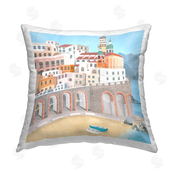 stupell industries Carla Daly | Coastal City Beach Shore Printed Throw Pillow
