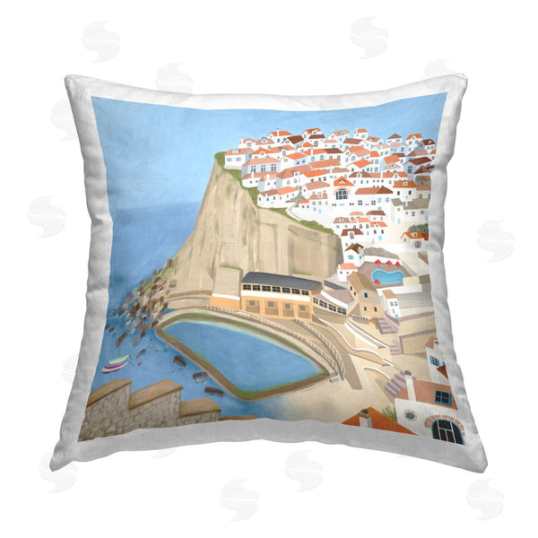 stupell industries Carla Daly | Coastal Cliff Beach Town Printed Throw Pillow