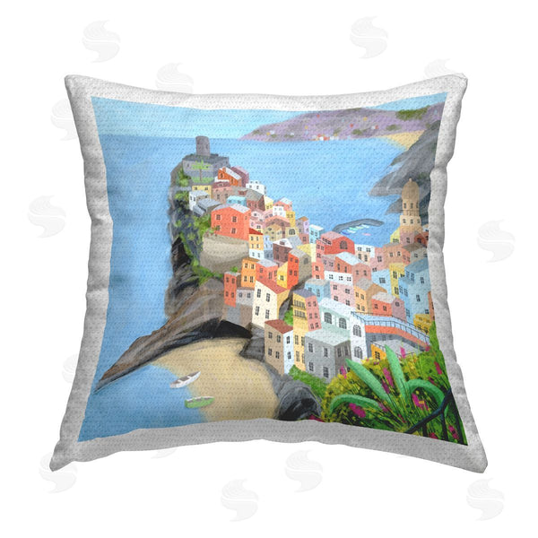 Stupell Industries Carla Daly | Coastal Town Buildings Beach Cove Printed Throw Pillow