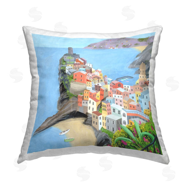 stupell industries Carla Daly | Coastal Town Buildings Beach Cove Printed Throw Pillow