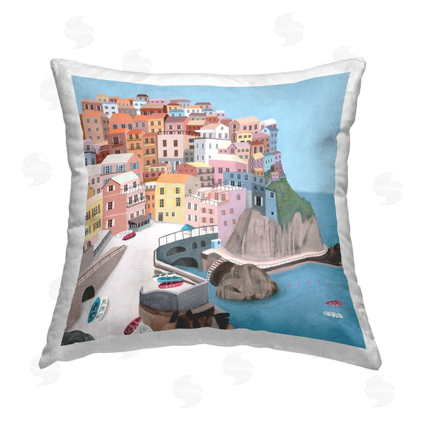 stupell industries Carla Daly | Coastal Town Ocean Cliffs Printed Throw Pillow