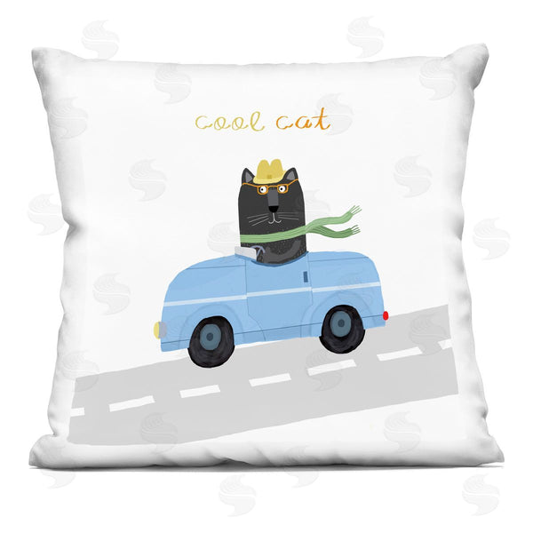 stupell industries Carla Daly | Cool Cat in Car Printed Throw Pillow