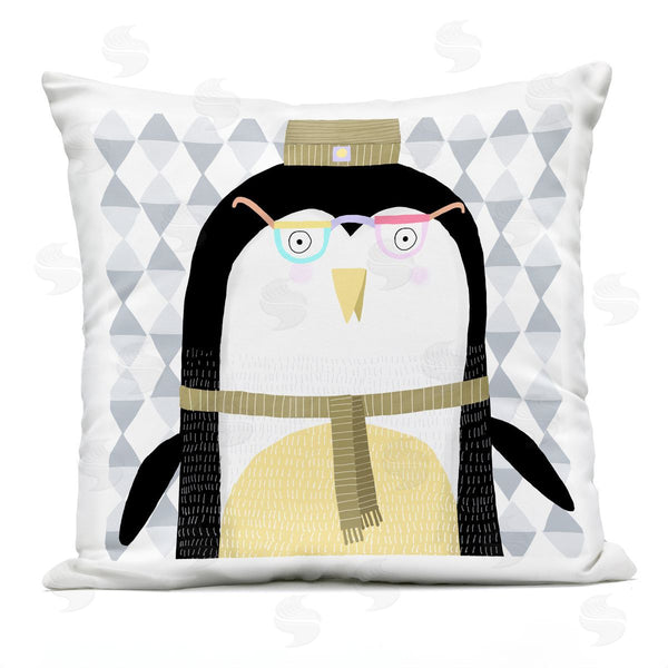 Stupell Industries Carla Daly | Cozy Penguin On Geometrics Printed Throw Pillow