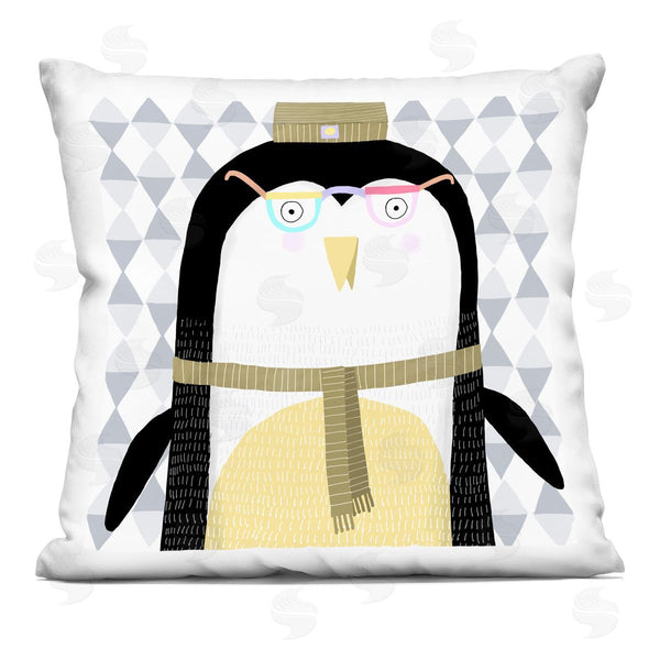 stupell industries Carla Daly | Cozy Penguin on Geometrics Printed Throw Pillow