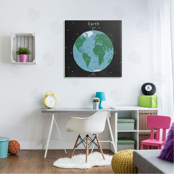 Stupell Industries Carla Daly | Earth Equator Prime Meridian Map Diagram Globe Wall Art