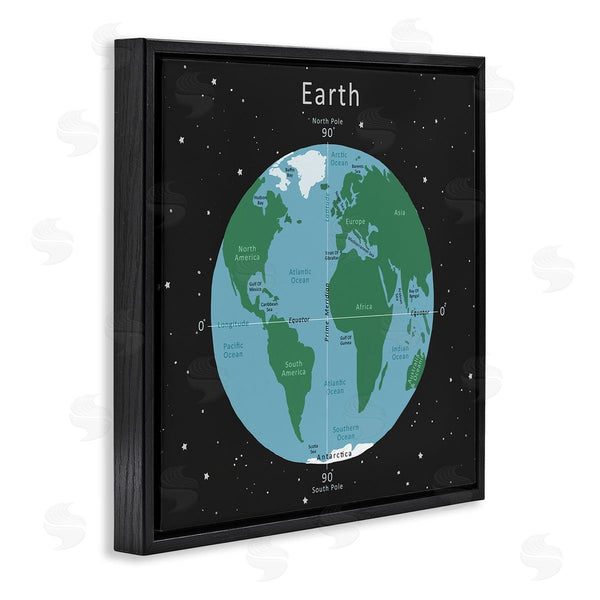 Stupell Industries Carla Daly | Earth Equator Prime Meridian Map Diagram Globe Wall Art