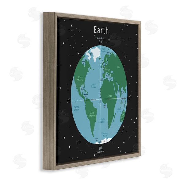 Stupell Industries Carla Daly | Earth Equator Prime Meridian Map Diagram Globe Wall Art