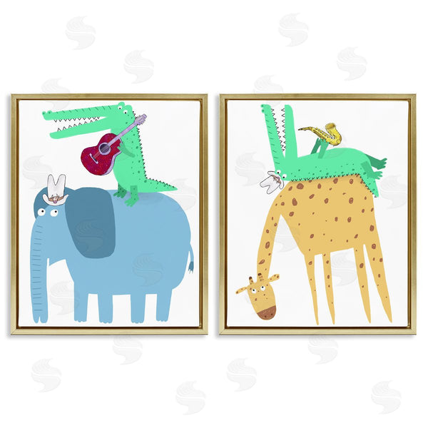 Stupell Industries Carla Daly | Elephant & Alligator With Acoustic Guitar