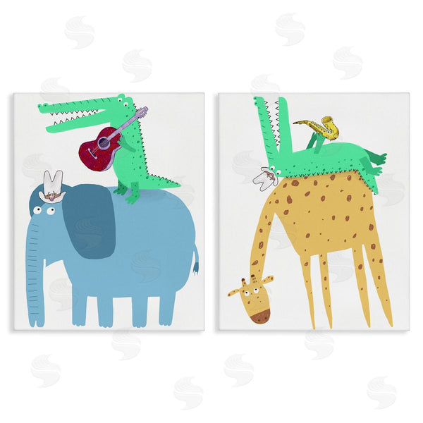 stupell industries Carla Daly | Elephant & Alligator with Acoustic Guitar