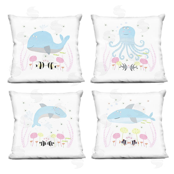 stupell industries Carla Daly | Floral Baby Sea Creatures Printed Throw Pillow Set