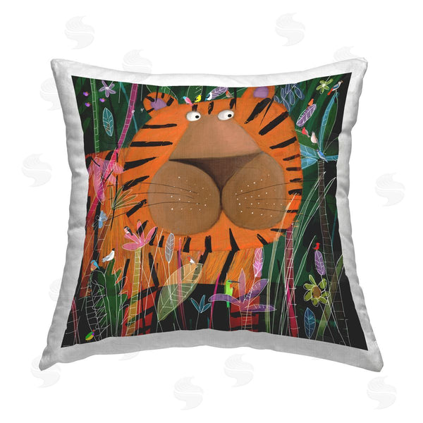stupell industries Carla Daly | Fun Tiger Forest Vegetation Nature Printed Throw Pillow
