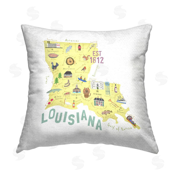 Stupell Industries Carla Daly | Fun Yellow Louisiana State Map Printed Throw Pillow