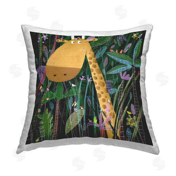 Stupell Industries Carla Daly | Giraffe & Birds In Jungle Nature Printed Throw Pillow