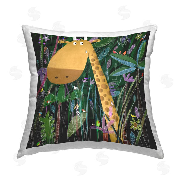 stupell industries Carla Daly | Giraffe & Birds In Jungle Nature Printed Throw Pillow