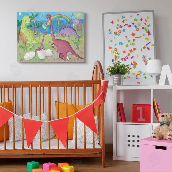 Stupell Industries Carla Daly | Happy Dinosaurs Playing By Rainbow Illustration Wall Art