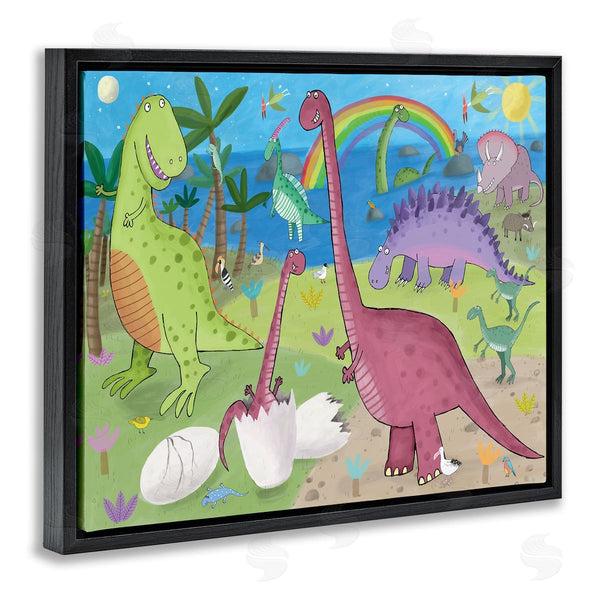Stupell Industries Carla Daly | Happy Dinosaurs Playing By Rainbow Illustration Wall Art