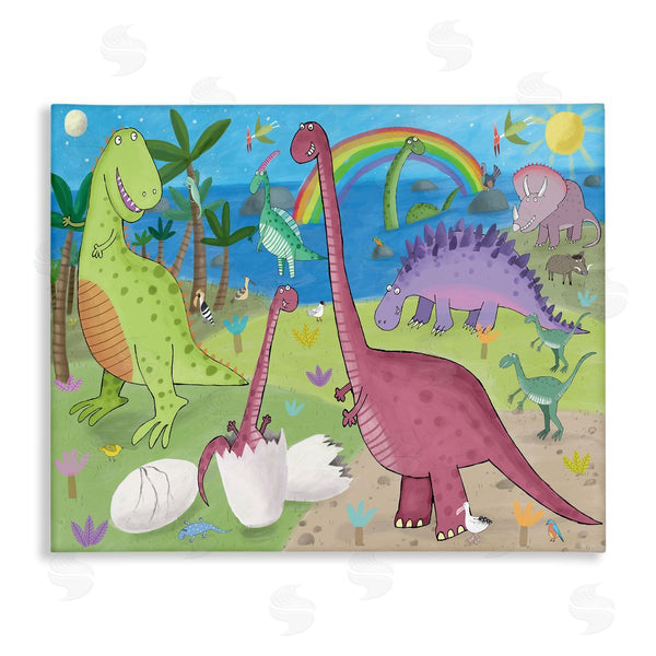 stupell industries Carla Daly | Happy Dinosaurs Playing by Rainbow Illustration Wall Art