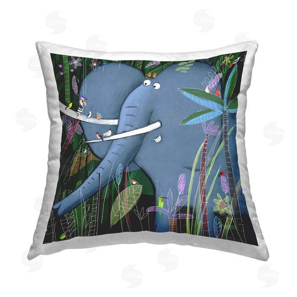 stupell industries Carla Daly | Jungle Nature Elephant & Birds Printed Throw Pillow