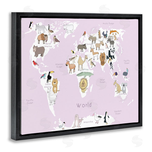 Stupell Industries Carla Daly | Kid's Map Of The World With Animals Light Pink Wall Art