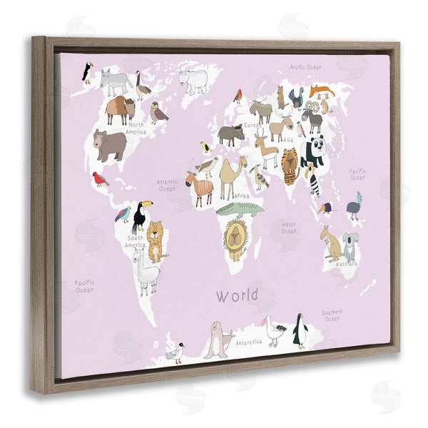 Stupell Industries Carla Daly | Kid's Map Of The World With Animals Light Pink Wall Art