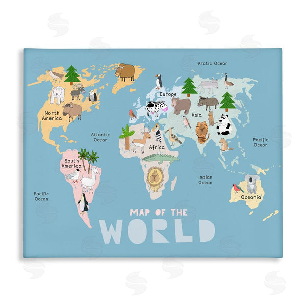 stupell industries Carla Daly | Kid's Map Of World Blue Wall Art