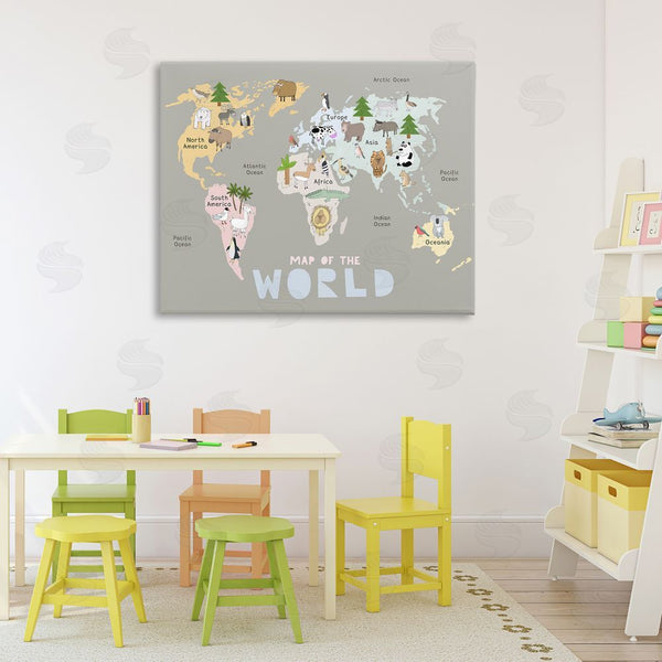 Stupell Industries Carla Daly | Kid's Map Of World Grey Wall Art