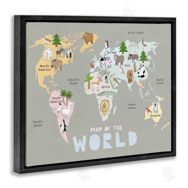 Stupell Industries Carla Daly | Kid's Map Of World Grey Wall Art