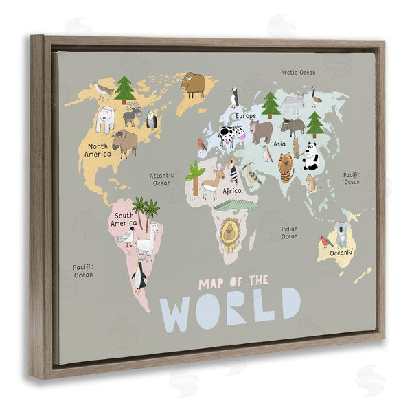 Stupell Industries Carla Daly | Kid's Map Of World Grey Wall Art