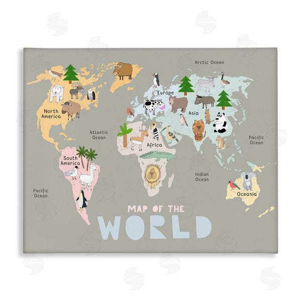stupell industries Carla Daly | Kid's Map Of World Grey Wall Art