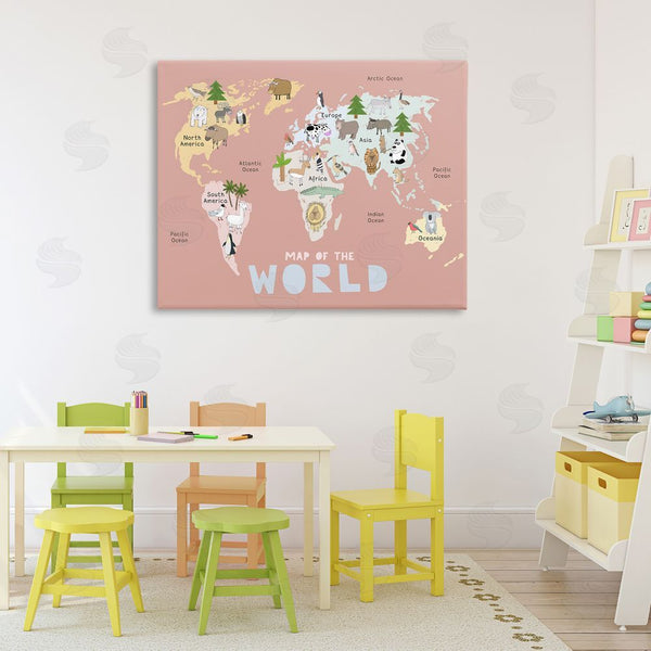 Stupell Industries Carla Daly | Kid's Map Of World Pink Wall Art