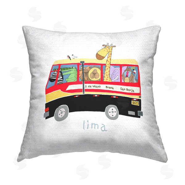 Stupell Industries Carla Daly | Lima Travel Bus Fun Animals Printed Throw Pillow