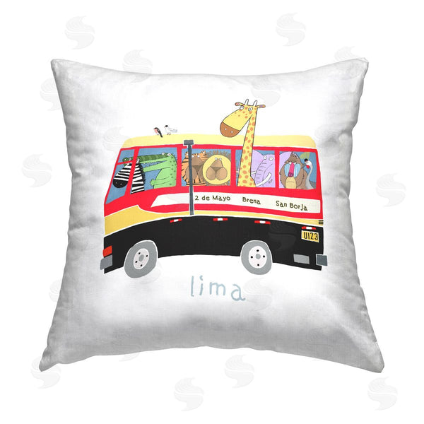stupell industries Carla Daly | Lima Travel Bus Fun Animals Printed Throw Pillow
