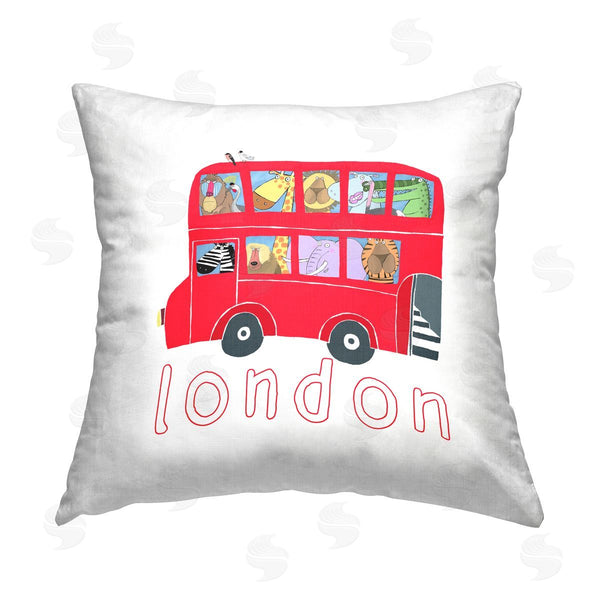 stupell industries Carla Daly | London Zoo Animals Bus Printed Throw Pillow