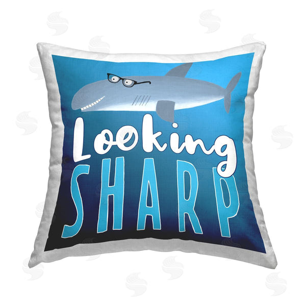 stupell industries Carla Daly | Looking Sharp Marine Shark Printed Throw Pillow