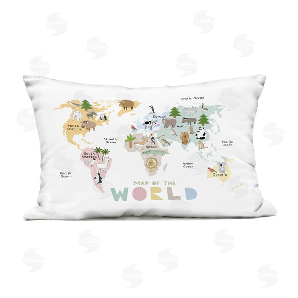 Stupell Industries Carla Daly | Map Of World Pastel Animals Printed Throw Pillow