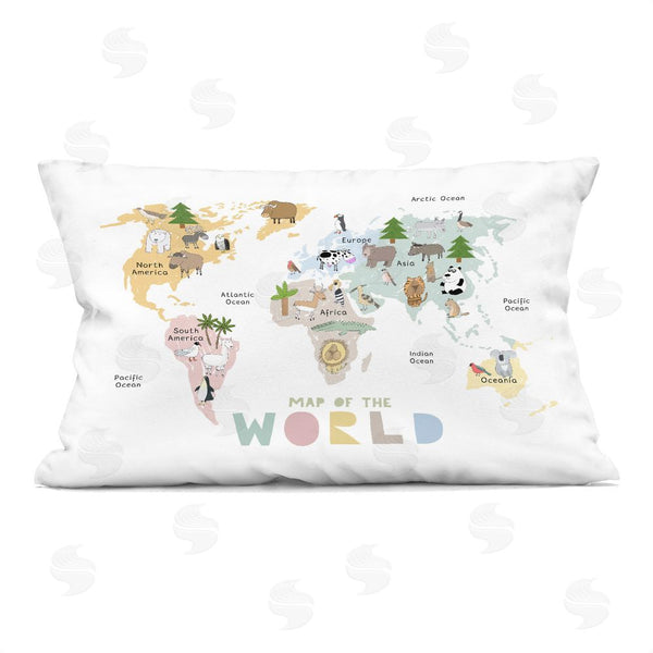 stupell industries Carla Daly | Map Of World Pastel Animals Printed Throw Pillow