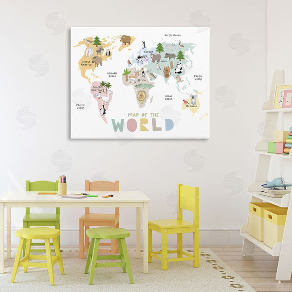Stupell Industries Carla Daly | Map Of World Pastel Animals Wall Art