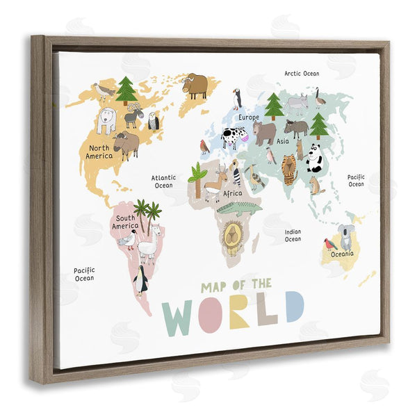 Stupell Industries Carla Daly | Map Of World Pastel Animals Wall Art