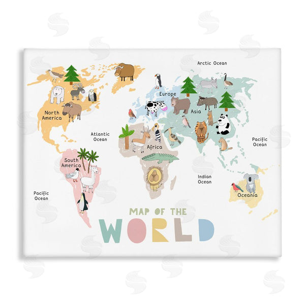 stupell industries Carla Daly | Map Of World Pastel Animals Wall Art