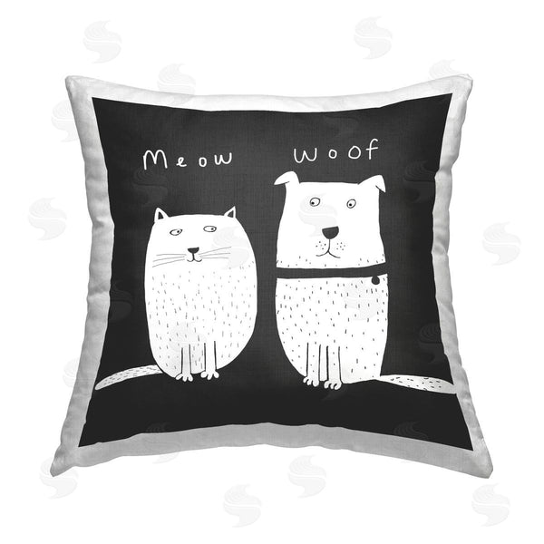 stupell industries Carla Daly | Meow Woof Whimsical Cat & Dog Printed Throw Pillow