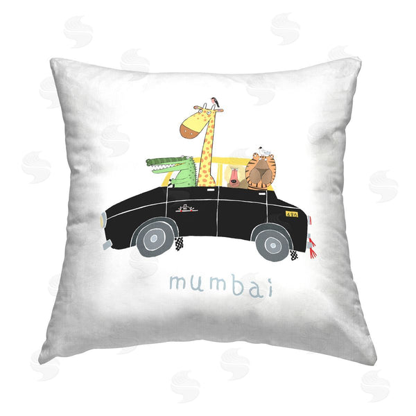 stupell industries Carla Daly | Mumbai Taxi Whimsical Animals Printed Throw Pillow