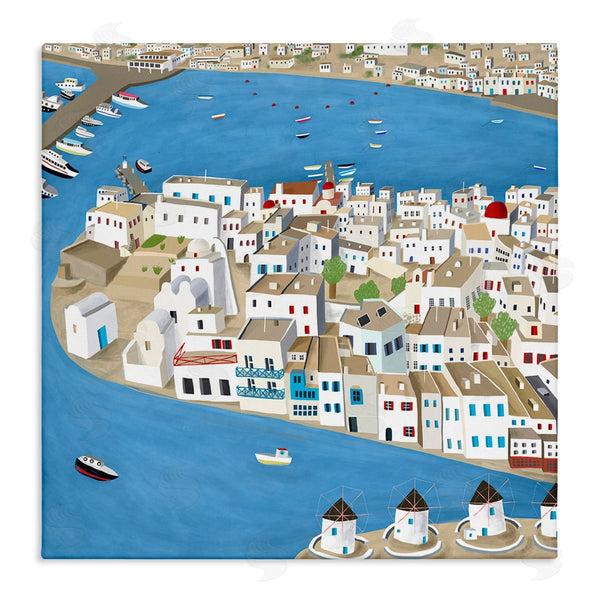 stupell industries Carla Daly | Mykonos Coastal Port Cityscape European City