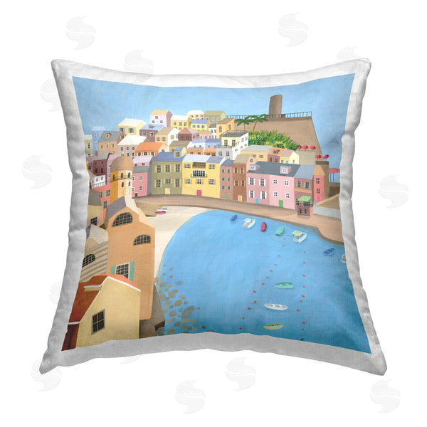 stupell industries Carla Daly | Nautical Beach City Docked Boats Printed Throw Pillow