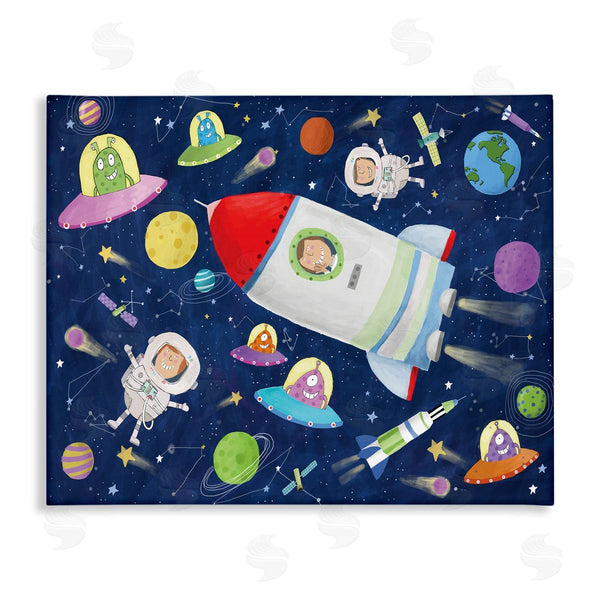 stupell industries Carla Daly | Outer Space Alien Adventure Astronaut Rocketship Wall Art