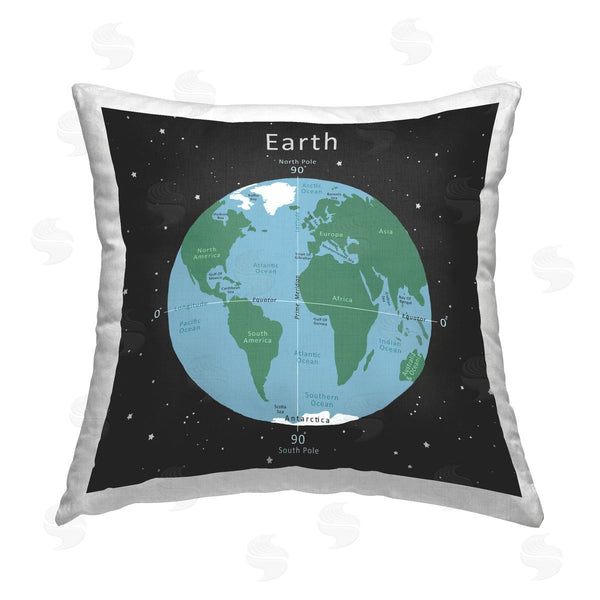 stupell industries Carla Daly | Outer Space Global Earth Map Printed Throw Pillow