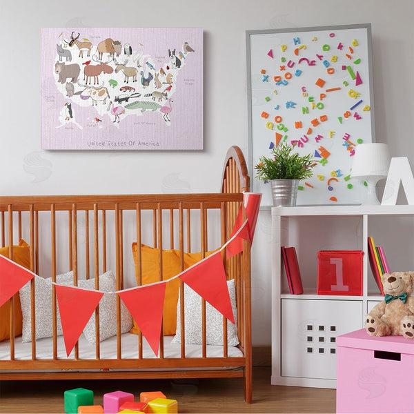 Stupell Industries Carla Daly | Pink United States Map Of Wild Animals Wall Art