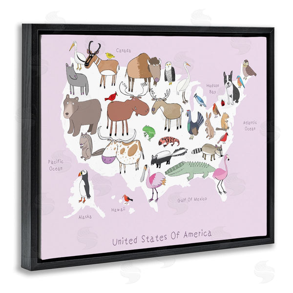 Stupell Industries Carla Daly | Pink United States Map Of Wild Animals Wall Art